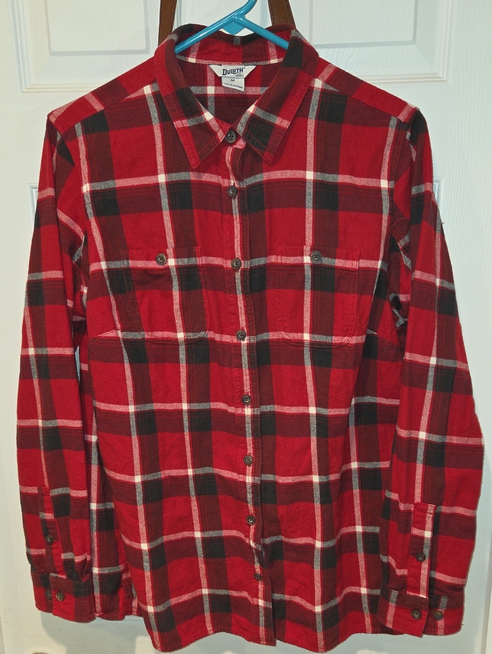 Duluth Trading Co Red Black White Plaid Button-Down Shirt Womens Med
